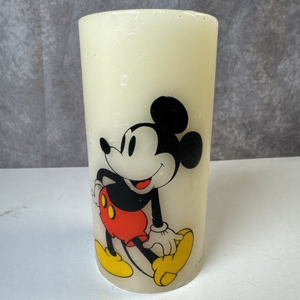 Vintage 1970s Disney Mickey‎ Mouse and Pluto Pillar Candle 6"